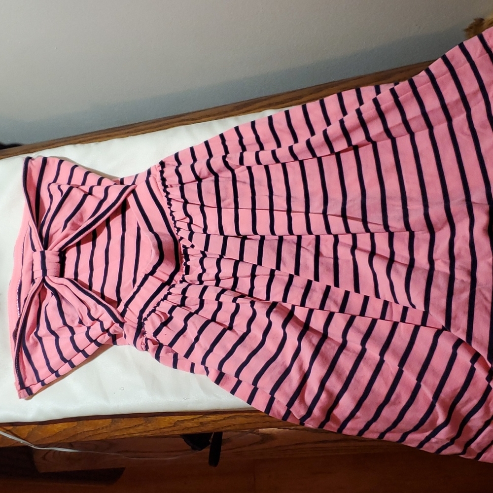 Size small pink strapless striped dress with cutout back